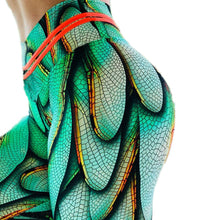 Load image into Gallery viewer, Slim fit 3D green dragonfly leggings