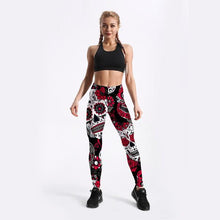 Load image into Gallery viewer, Red and Black Skull Leggings
